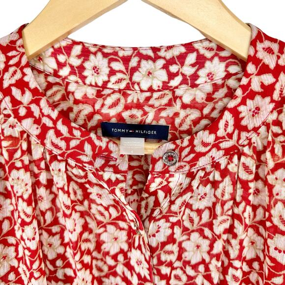 Tommy Hilfiger Floral Chiffon Mini Dress in Samba Red, Size 6 - Picture 7 of 11
